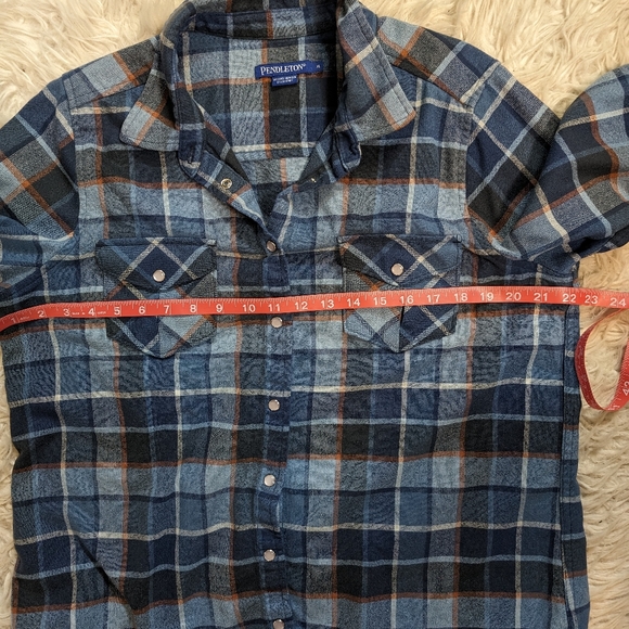 Women's Pendleton snap front Virgin wool blue plaid Western long sleeve top xl - Picture 4 of 9
